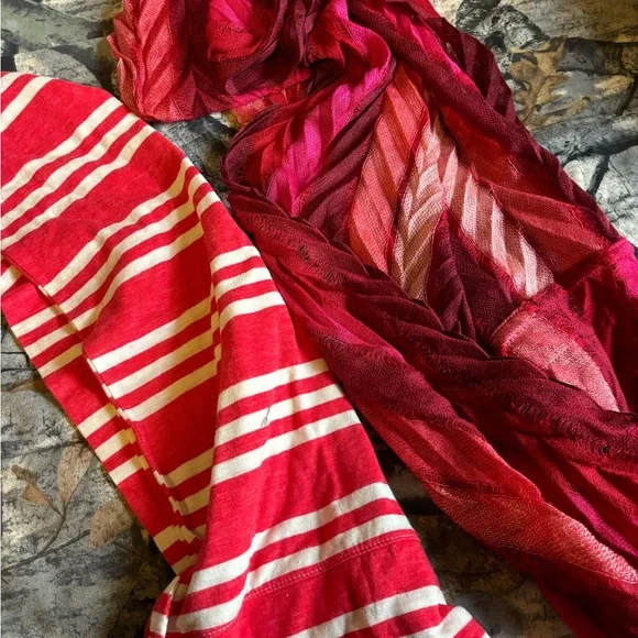 2 infinity scarves: red/wht striped knit, and multi color red chevron texture OS - Picture 2 of 2